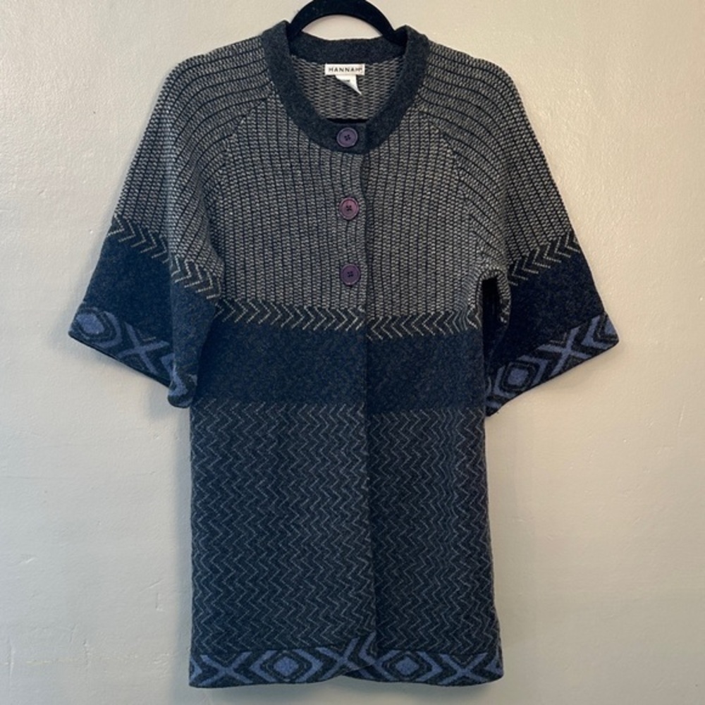 Hannah Womens XL 100% Lambs Wool Short Sleeve Sweater Cardigan Medium